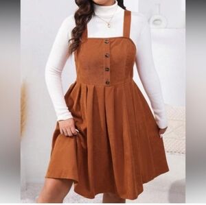 Shein Brown Overall Knee Length Pleated Waist Dress Size 4XL